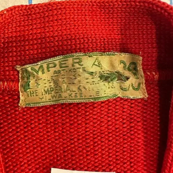 Vintage Imperial Cardigan Mens Size 38 1940s 1950s Made in USA Distressed Red - Picture 10 of 15